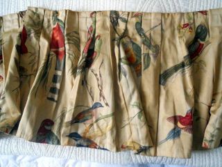 Antique French Pair Curtains Cotton Silk and Valance Birds