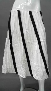 Lino USA Ladies Womens L Linen A Line Below Knee Skirt White Striped