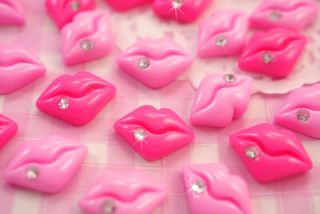 Pink Diamante Lips Flat Back Cabochon Beads Kawaii Kitsch Decoden