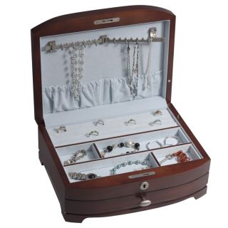 Madeline Mahogany Locking Wooden Jewelry Box Case Chest Storage