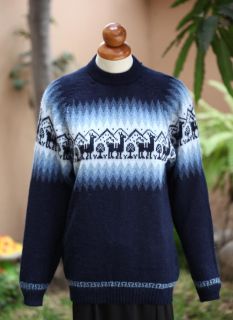 New Mens Soft Alpaca Wool Knit Llamas Sweater Sz M Navy Blue