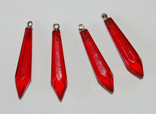 Vintage Ruby Red Faceted Glass Pendalogue Drop Beads Silver Bead Caps