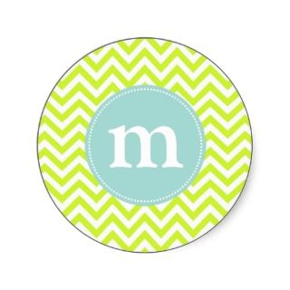 Modern Lime Green Chevron Personalized Round Stickers