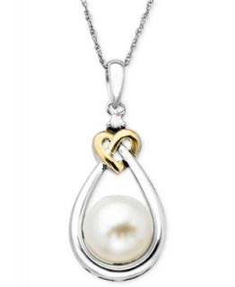 Sterling Silver Necklace, Cultured Freshwater Pearl (8mm) and Diamond