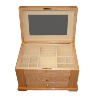 New Large Locking Wooden Jewelry Box Chest w Drawers