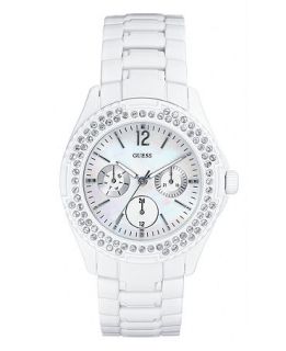 GUESS Watch, Womens WaterPro Glossy White on Steel Bracelet 37mm