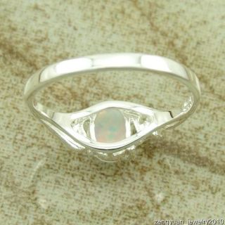 PRETTY OVAL WHITE FIRE OPAL .925 STERLING SILVER RING S.7.5 LOVER GIFT