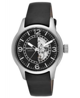 Breil Watch, Mens Automatic Globe Black Leather Strap 42mm TW0778