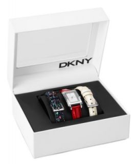 DKNY Watch Set, Womens Interchangeable Red, Black and White Leather