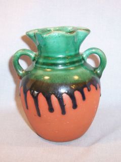 Lovely Mexican Turquoise Drip Glaze Pottery Vase Handle