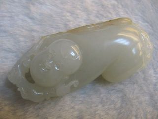 19th C White Jade Hetian Nephrite Wealth Baby Netsuke