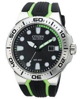 Citizen Watch, Mens Eco Drive Scuba Fin Black and Green Rubber Strap
