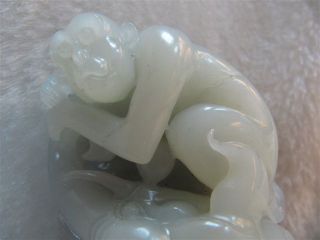 White Jade Hetian Nephrite Elephant Monkey Netsuke