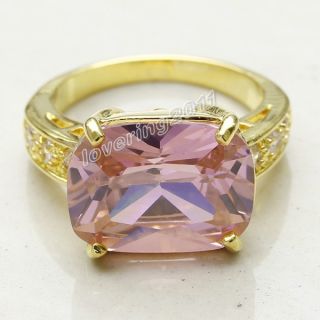 Simple Fashion Ladys 12ct Emerald Amethyst Topaz 18K Gold Filled Ring