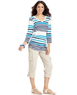 Style&co. Striped Ruched Top & Cargo Capri Pants