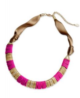 Bar III Necklace, Gold Tone Pink Crystal Fabric Wrapped Necklace