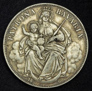 1868 Kingdom of Bavaria Ludwig II Silver Madonna Thaler Coin VF
