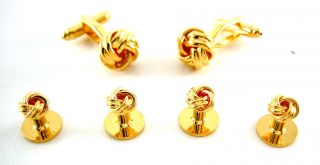 Gold Formal Love Knot Tuxedo Cufflinks and Stud