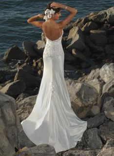 Sexy Lace Beads Satin Low Cut Bridal Wedding Dress Gown