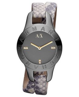 Armani Exchange Watch, Womens Gray Python Stamped Leather Double