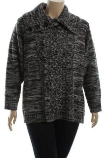 Karen Scott New Black Ivory Cable Knit Button Front Cowl Neck Sweater