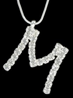 Pendant Initial Letter M Crystal Rhinestone Necklace