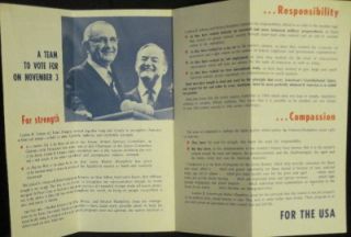 Vintage 1964 Johnson Humphrey Political Democratic Pamphlet Folder