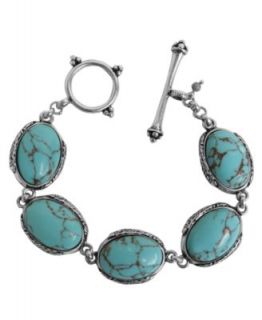 Lucky Brand Bracelet, Silver Tone Semi Precious Turquoise Stone Toggle