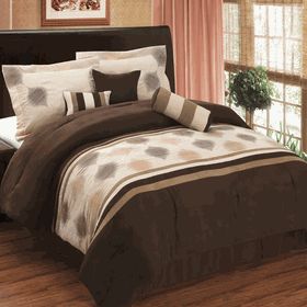 Grace Coffee 7pc Luxury Comforter Set Coffee Shades Queen or King Size