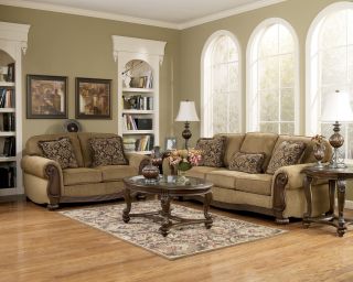 Lynnwood Traditional Amber Sofa and Loveseat Set Wood Trim Couch