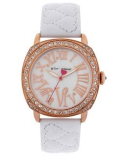 Betsey Johnson Watch, Womens White Quilted Leather Strap 38mm BJ00175