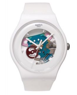 Swatch Watch, Unisex Swiss White Lacquered White Silicone Strap 41mm