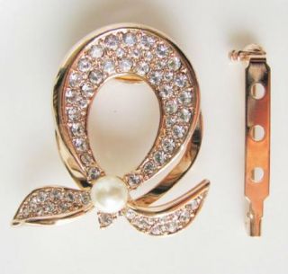 Pearl Bow Scarf Clip Also Brooch Gold GF Swarovski Crystal Wedding