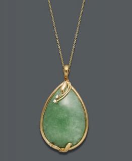 Effy Collection 14k Gold Necklace, Jade and Diamond Accent Drop