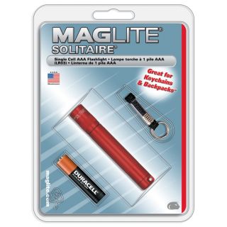 Maglite K3A036 Solitaire Red Single Cell AAA Flashlight w Battery Key