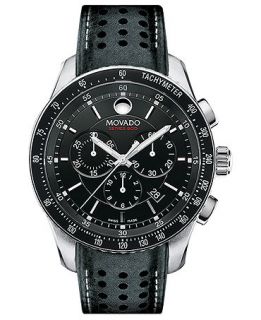 Movado Watch, Mens Swiss Chronograph Series 800 Black Calf Leather