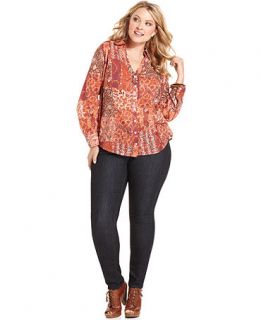 Lucky Brand Jeans Plus Size Long Sleeve Printed Shirt & Jeggings