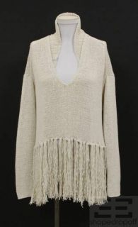 By Malene Birger Cream Knit Fringe Trim Sweater Size Medium