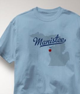Manistee Michigan MI Map Souvenir T Shirt Large Blue