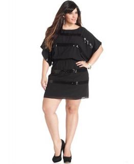 Jessica Simpson Plus Size Dress, Butterfly Sleeve Sequin Striped