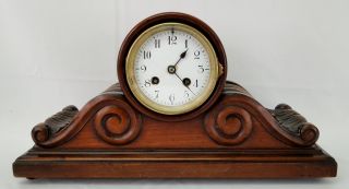 Carved Wood Case Ad Moucin H H Porcelain Face Mantle Clock