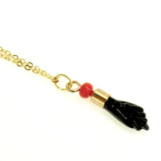 Gold 18K GF Hand Figa Necklace Amulet Black Coral Red Lucky Charm