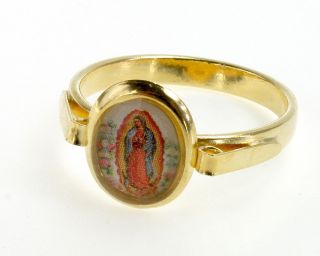 Gold 18K GF Virgin Mary Guadalupe Painting Image Ring Sz 7