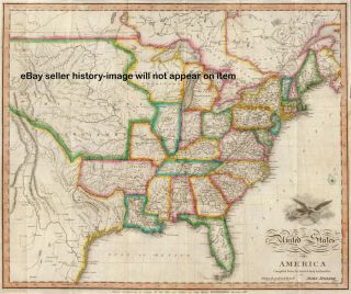 1822 Huge Pre Civil War Map United States US Wall Map