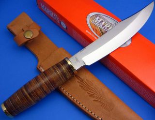 Marbles Fixed Blade Bowie Field Hunting Knife Stacked Leather Handle
