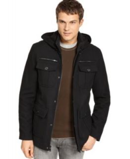 Calvin Klein Coat, Melton Wool Blend Hooded Coat   Mens Coats