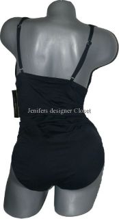Carmen Marc Valvo Swimsuit Black Shirred Ruched with Silver Flattering