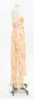 Marchesa Notte Multicolor Floral Print Silk Chiffon Evening Dress Size