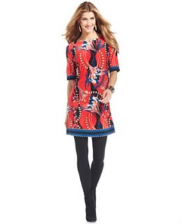 NEW! NY Collection Petite Dress, Three Quarter Sleeve Printed Shift