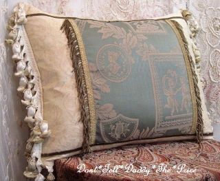 Vtg Designer Mariano FORTUNY Fabric LG Pillow Antique 1800s Gold Lace